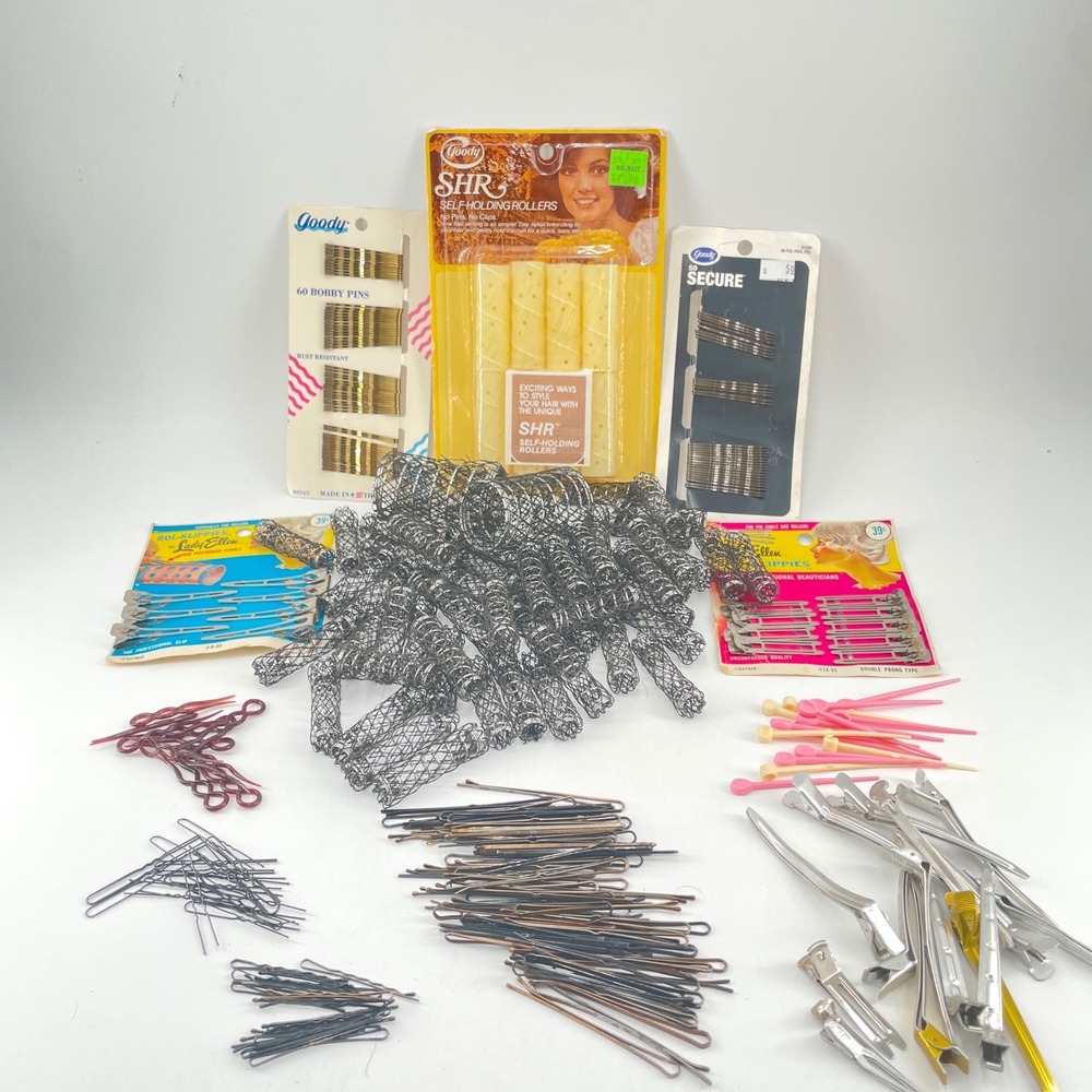 Vintage Hair Styling Lot Lady Ellen Clips Goody Rollers Bobby Pins Duckbill